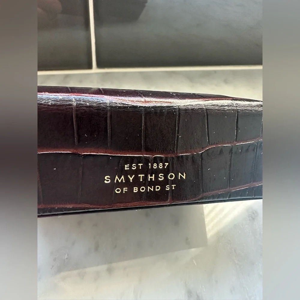 Smythson Dark Brown Croc-Embossed Jewelry Box with Gold Hardware